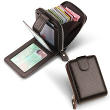 (Brown) RFID Blocking Card Holder Wallet for Men, Large Capacity Multi-Slot Leather Credit Card Case, Anti-Theft Driver's License Organizer