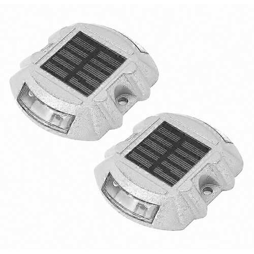 Reusable Solar Road, 2Pcs 6 LED Stud Lights Ground Garden Lawn Path Deck Dock White Warning Lights(2