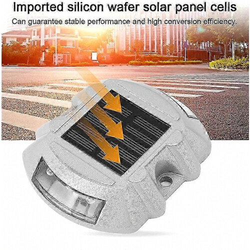 Reusable Solar Road, 2Pcs 6 LED Stud Lights Ground Garden Lawn Path Deck Dock White Warning Lights(2 1