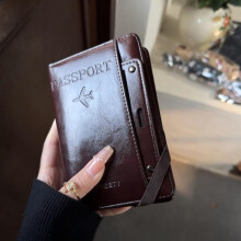 (Brown) RFID Passport Holder PU Leather Travel Wallet with SIM Card Slot Multi-Functional Document Organizer Passport Cover