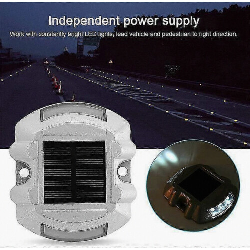 Reusable Solar Road, 2Pcs 6 LED Stud Lights Ground Garden Lawn Path Deck Dock White Warning Lights(2 2