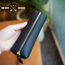 (Black) Minimalist Leather Pencil Case Small Capacity Portable Pen Pouch Business Fountain Pen Holder Organizer Bag for Women