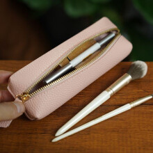 (Pink) Minimalist Leather Pencil Case Small Capacity Portable Pen Pouch Business Fountain Pen Holder Organizer Bag for Women