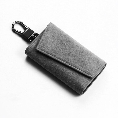 (Grey) Suede Key Case for Men Women, Premium Minimalist Key Holder, Large Capacity Multi-Function Key Pouch, Universal Car Key Protector