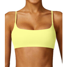 Comper Women's Sports Bra with Thin Straps Stretchy Wirefree Workout Bras Lightweight Workouts Bralette with Removable Pads (Yellow-S)