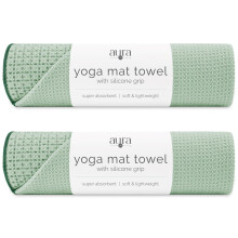 S&T INC. Aura Microfiber Yoga Mat Towel with Grip, 2 Pack, 24" x 72", Green