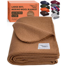 Woolly Mammoth Merino Wool Blanket, Fall Camping Blanket, 66"x90" Sandstone
