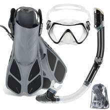 ZEEPORTE Mask Fin Snorkel Set with Adult Snorkeling Gear, Panoramic View Diving Mask, Trek Fin, Dry Top Snorkel +Travel Bags, Snorkel for Lap Swimming
