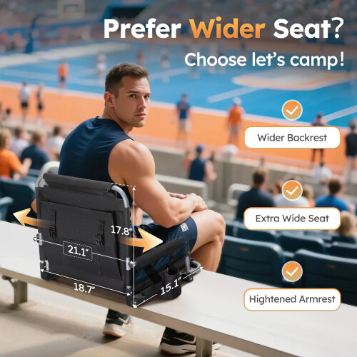 LET'S CAMP 2 Pack Folding Stadium Seats, Portable Bleacher Chairs 2