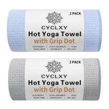 CYCLXY 2 Pack Hot Yoga Towel with Grip Dot,Stickyfiber Yoga Mat Towels Non Slip for Hot Yoga,Absorbent Microfiber Sweat Anti-Slip Cover,Bikram,Pilat