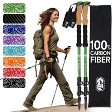 100% Carbon Fiber Trekking Poles by USA Brand - Ultra Strong Lightweight Collapsible Hiking Poles with Cork and EVA Foam Grips & Quick Adjustable Flip