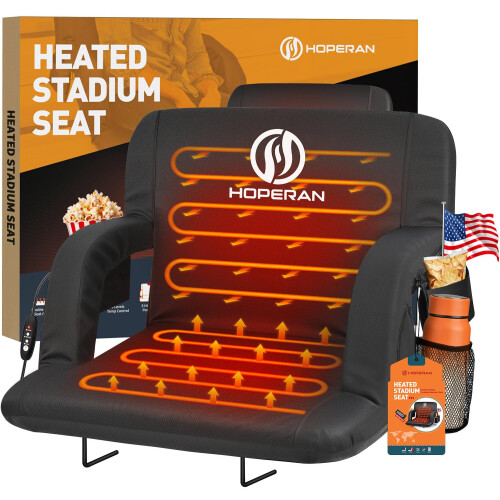 HOPERAN 25" Heated Stadium Seats for Bleachers with Back Support, Black 1PC