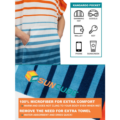 SUN CUBE Surf Poncho Changing Robe, Men Hooded Changing Towel, Orange Blue 2