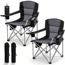 VEVOR Oversized Camping Folding Chair, Portable Heavy Duty Outdoor Quad Lumbar Back Padded with Side Pockets, Cup Holder and Cooler Bag for Beach, Law