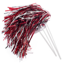 Metallic Red & Silver Foil Cheerleader Pom Poms- Pack of 10