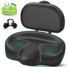 BLUEWIND Oversized Noseless Bike Seat with Backrest, Wide Bicycle Seat Design for Electric Bike, Bike Seat Replacement for Tricycle, Road Stationary B