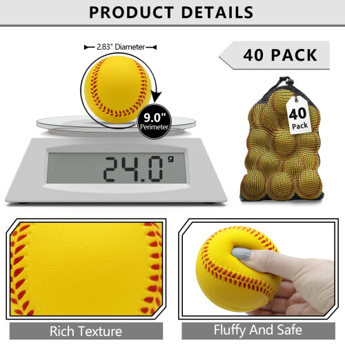 Magicorange Foam Baseballs,40 Pack Practice Training Baseballs,Yellow 1