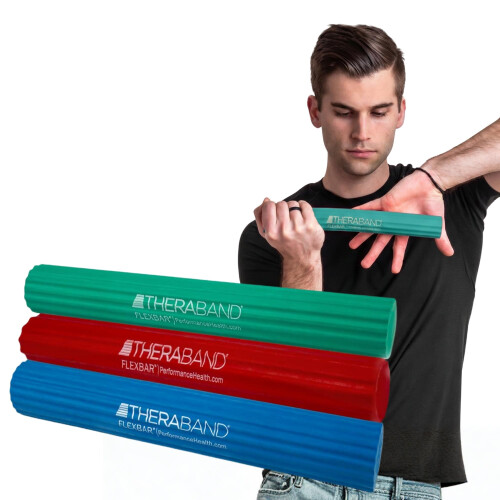 TheraBand THERABAND FlexBar 3-Pack, Hand, Flex Therapy Bar, Exerciser, Red/Green/Blue