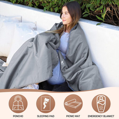 Tirrinia Waterproof Outdoor Blanket with Sherpa Lining, Windproof Foldable 1