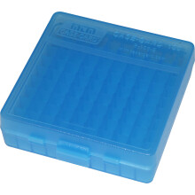 MTM P-100-9-24 Flip-Top Ammo Box, 100 Round, USA Made, Clear Blue