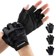 Fitgriff Workout Gloves (Padded) for Men & Women - Fingerless Gym Gloves for Weight Lifting, Training - Full Palm Protection (Camo-Black, Size 6)