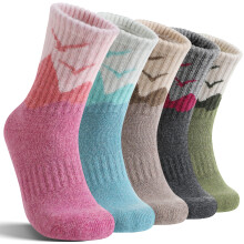 EBMORE Womens Merino Wool Hiking Socks Thermal Warm Winter Boot Crew Cushion Work Gift Socks 5 Pairs(Dark Coffee/Dark Green/Dark Gray/Pink/Blue,M)