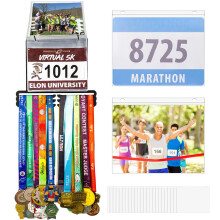 Goutoports Medal Holder Race Bib Display for Runner with 20 Clear Bib Holder - Medal and Bib Hanger Awards Ribbons Display Rack - Durable Metal Sports