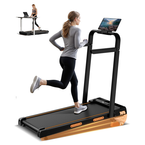 16% Walking Pad Treadmill with Incline, Foldable Treadmill with Handle Bar