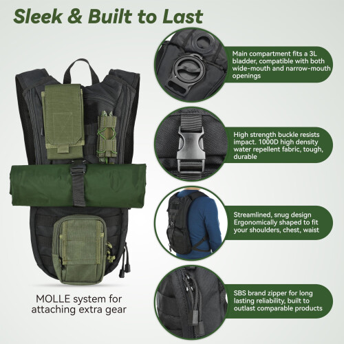 MARCHWAY Tactical Molle Hydration Pack Backpack with 3L TPU Water Bladder 2
