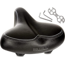 Bikeroo Wide Cruiser Saddle - Comfort Seat Fits Indoor & Outdoor Bicycles - Steel Spring & Elastomer Suspension - Memory Foam - Black