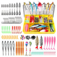 GOANDO Fishing Lures Kit for Freshwater Bait Tackle Kit for Bass Trout Salmon Fishing Accessories Tackle Box Including Spoon Lures Soft Plastic Worms