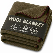 JMR Wool Camping Blanket, Fire Retardant Military Throw, Olive (62x84)