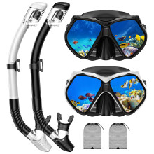 Snorkeling Gear for Adults, Snorkel Set Scuba Diving mask Dry-Top, Adult Swimming Goggles w/Nose Cover, HD Tempered Glass Panoramic Anti-Leak Anti-Fog