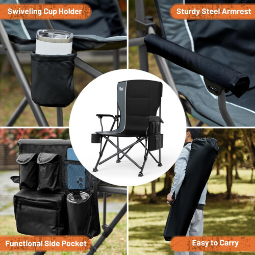 TIMBER RIDGE Oversized Folding Camping Chair High Back 500lbs 2