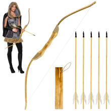 Basbon Wooden Bow and Arrow Set, 40 Inch Handmade Wooden Bow and Arrow Cosplay Costume Prop Archery Set Games Toys, 1 Bows 1 Quivers and 5 Feather Arr