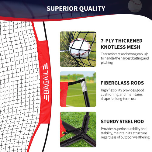 BAGAIL 7x7 ft Baseball & Softball Training Net - Red 1