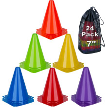 7 Inch Soccer Cones, 24 Pack Cones Sports Training Agility Field Marker Plastic Cones for Skating Basketball Football Practice Drills, Indoor Outdoor