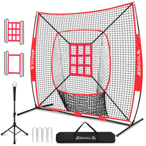 BAGAIL 7x7 ft Baseball & Softball Training Net - Red
