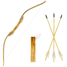 Basbon Youth Wooden Bow and Arrow Set, 40 Inch Handmade Wooden Bow and Arrow Cosplay Costume Prop Archery Set Games Toys, 1 Bows 1 Quivers and 3 Feath