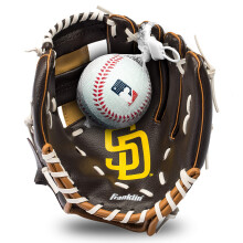 Franklin Sports MLB Youth Teeball Glove and Ball Set - Kids San Diego Padres Baseball and Teeball Glove and Ball - Perfect First Kids Glove - 9.5"
