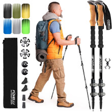 Foxelli Trekking Poles – Lightweight Collapsible Aircraft Grade Aluminum Hiking Poles with Cork Grips Quick Locks & All-Terrain Accessories – Pair