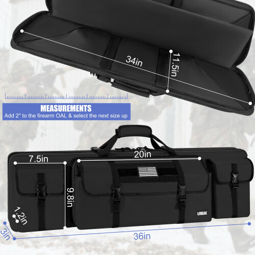 LASUK 36" Double Rifle Case Soft Gun Bag Tactical Backpack, Black 1