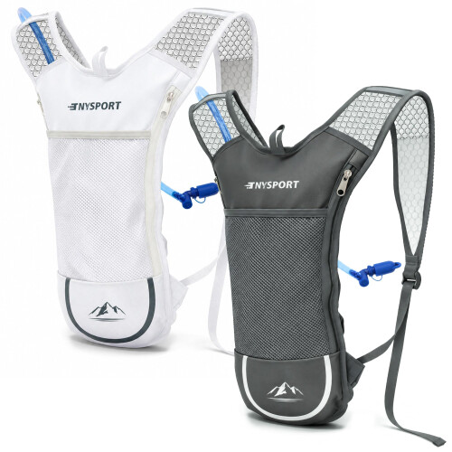 Lightweight 2 Pack Hydration Water Backpack with 2L Bladder, White & Gray