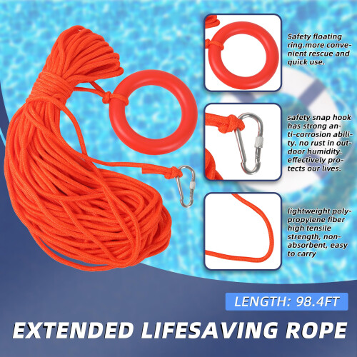 Calvana 20" Foam Life Preserver Ring with 98.4ft Floating Rope 1