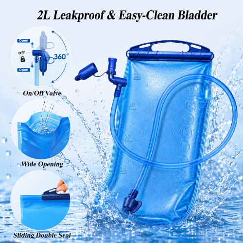 Lightweight 2 Pack Hydration Water Backpack with 2L Bladder, White & Gray 1