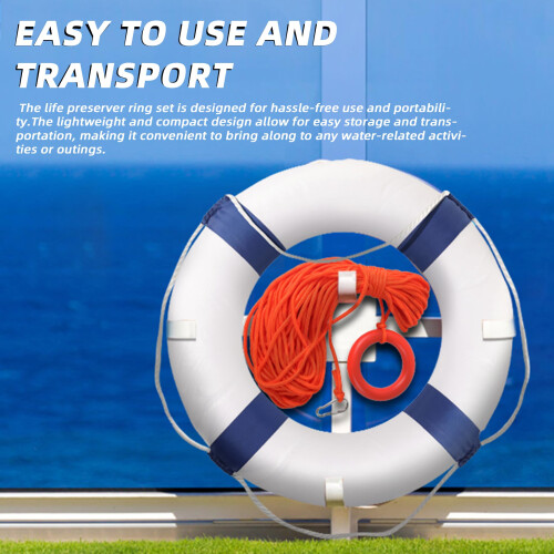 Calvana 20" Foam Life Preserver Ring with 98.4ft Floating Rope 2