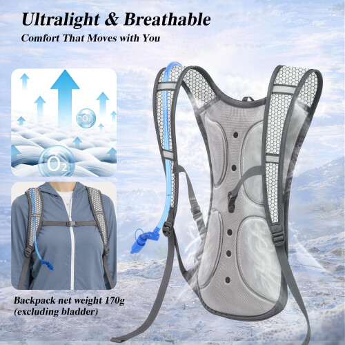 Lightweight 2 Pack Hydration Water Backpack with 2L Bladder, White & Gray 2