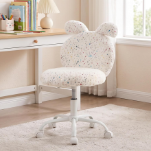 Kids Desk Chair with Bunny Ears, Faux Fur Swivel Study Chair, Adjustable Height & Comfortable Padded Seat for Bedroom