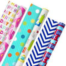 Hallmark Wendbare Kinder-Geburtstagsgeschenkpapiere, Monster und Einhörner (Packung mit 3, 120 sq. ft. insgesamt)