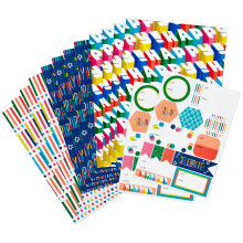 Hallmark Wendbare Geschenkpapier Bögen (12 gefaltete Bögen mit Aufkleber) Regenbogen Happy, Ausrufezeichen, Punkte